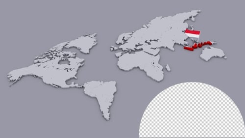 3D Animated World Map Highlighting Indonesia with Waving Flag