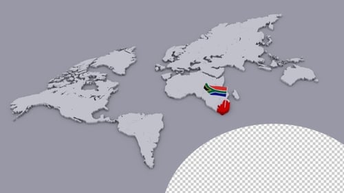 3D World Map Pinpoint South Africa Flag Reveal Animation