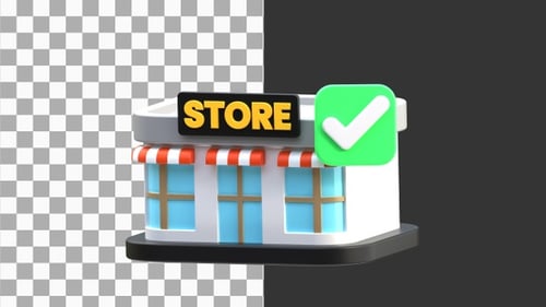 Animação 3D do Store Check Mark | Alpha Channel