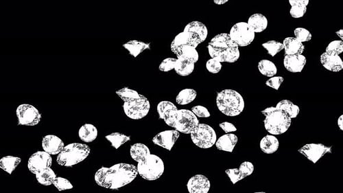 Falling Diamonds with Shining Edges on Lilac . Green Screen. 3d