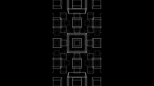 Vídeo vertical, cubos blancos, estructura alámbrica, túnel, bucle, fondo de animación