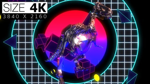 Neon Retro T-Rex Skeleton Dancing Loop
