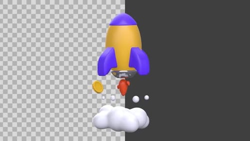 Animated 3D Rocket Launch with Flying Coins