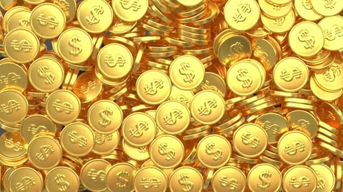 Falling Golden Dollar Coins Seamless Loop Animation