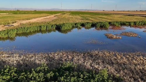 Terras agrícolas com lagoa de água