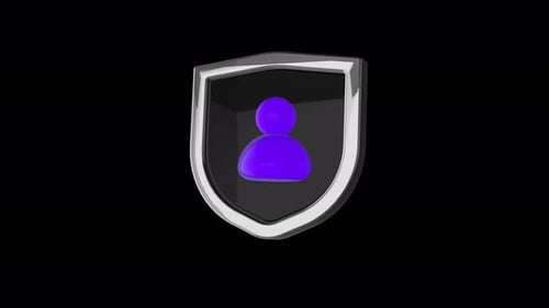 User shield security animation with profile icon on isolated background