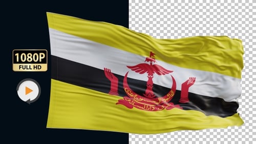 Realistic Waving Flag of Brunei Darussalam Alpha Channel
