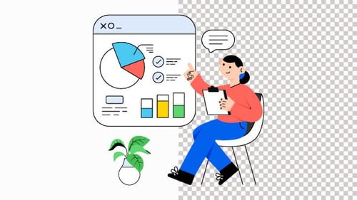 Flat Design Animation of Person Presenting Data Infographic