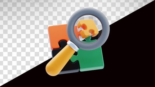 Animated 3D Puzzle Pieces with Magnifying Glass Solving