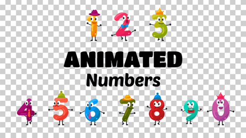 Cartoon Animated Numbers 0-9 with Funny Character Faces