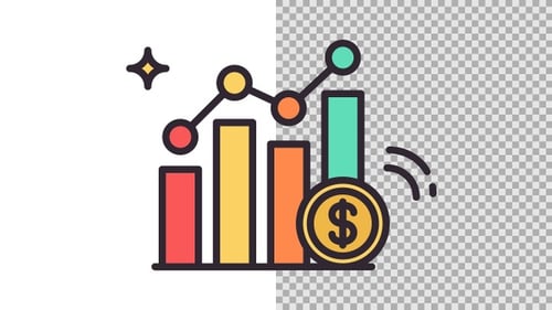 Animated Flat Design Business Growth Chart with Dollar Coin