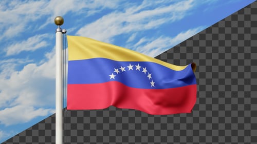 Realistic Venezuela Flag Waving on Flagpole with Alpha Channel