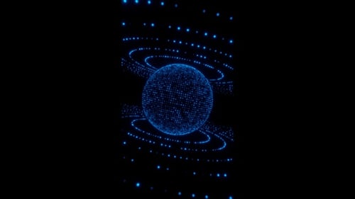 Vídeo vertical abstracto de bola de discoteca de neón azul con animación vj loop