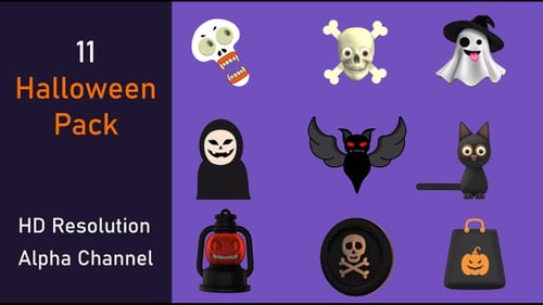 Animated Cute 3D Halloween Icons with Transparent Background