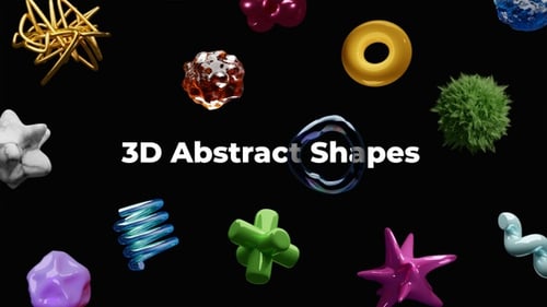 Pack Of 15 3D Abstract Glossy Shapes Rotate On Alpha Loop