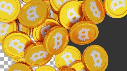 3D Animation of Bitcoin Falling On Surface | Alpha Channel