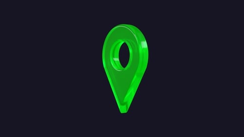 Rotating Green 3D Map Pin Icon Animation