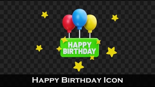 3D Animated Happy Birthday Message with Balloons and Stars