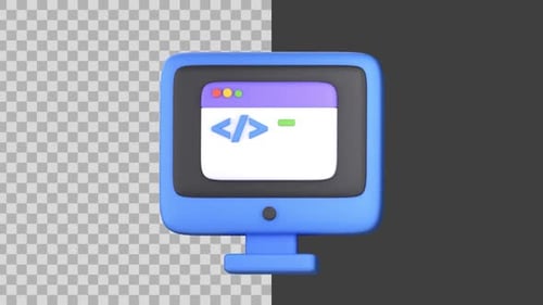 Animated 3D Computer Monitor with Coding Interface
