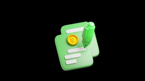 3D Corporate Documents with Pen and Dollar Coin Animation