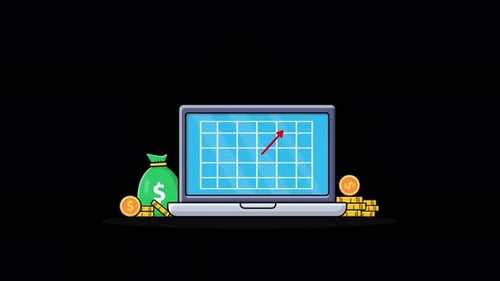 Flat Design Financial Growth on Laptop Animation