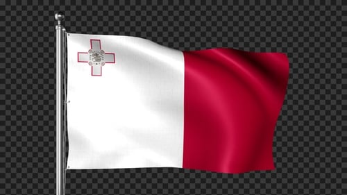 Realistic 3D Malta Flag Waving on Alpha Channel