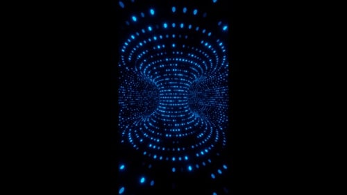 Vertikaler digitaler Torus-Loop-Animationshintergrund für Video mit blauem Neonlicht