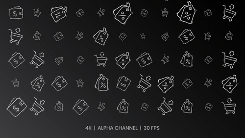Animated Shopping Pattern. Seamless Loop. Minimal Line Icons
