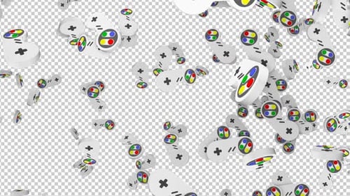 Vertical Falling 3D Video Game Joypads on Alpha Channel, Loop