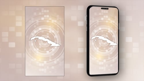 Animated Map Outline of Cuba on Digital Tech Background