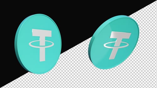 Animated 3D Tether Cryptocurrency Coin Spinning