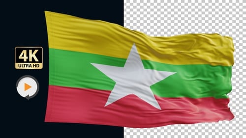 Waving Myanmar Flag Animation with Realistic Fabric Texture