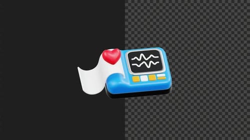 Animated 3D Heart Monitor with ECG Wave Medical Icon