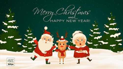 Christmas and New Year Animated Greeting with Santa and Friends