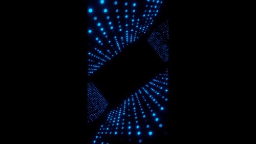 Vertical video blue neon tunnel of digital cubes animation