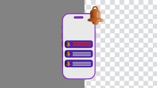 3D Animation of Phone Notification with Bell Icon | Alpha Channel