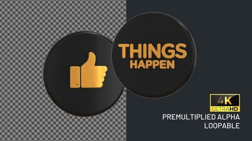 3D Rotating Disk with Text and Thumbs Up Icon Reveal