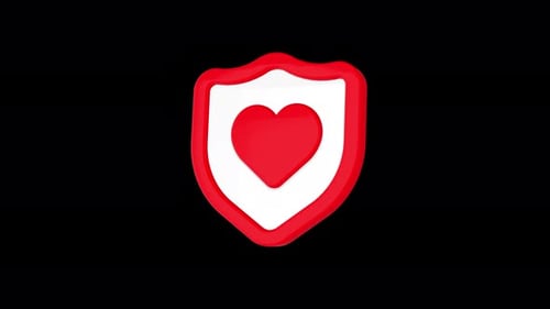 Love shield protection with heart symbol animation on isolated background