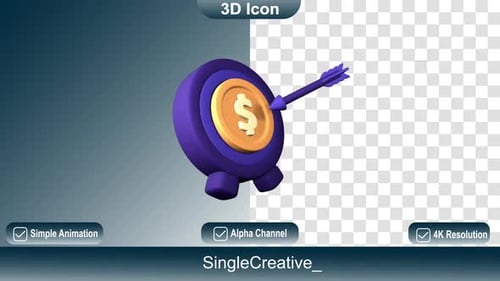 Animated 3D Target Icon with Dollar Sign and Arrow
