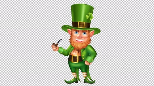 Smiling Leprechaun Character Illustration with Pipe