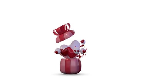 3D Animated Gift Box with Floating Hearts