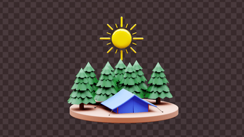3D Camping Tent in Forest Animation with Sunlight