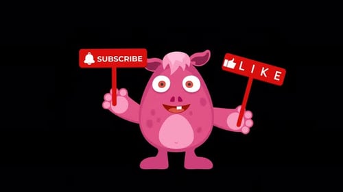 Animated Monster Character with Subscribe and Like Buttons