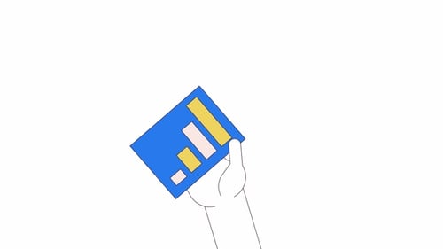 Papel de presente com linha de gráfico de barras, animação manual de personagens 2D