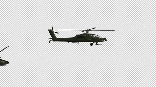 Two Military Helicopters - Flying Over Screen - I - Alpha Channel