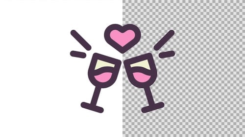 Flat Design Clinking Champagne Glasses with Heart Animation