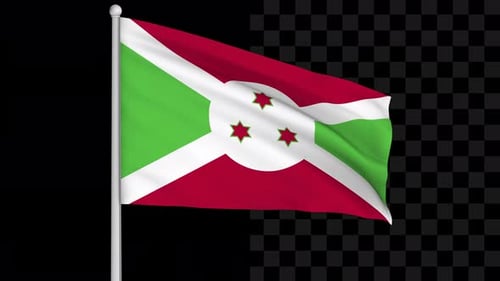 Realistic Waving Flag of Burundi on a Flagpole