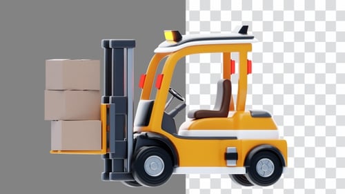3D Animation of Forklift Model Industrial Lifting Power | Alpha Channel