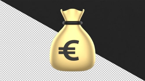 Rotating 3D Golden Money Bag with Euro Symbol