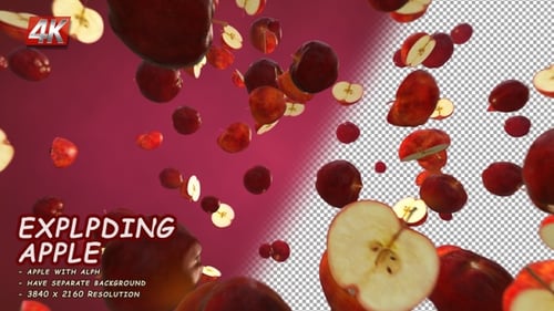 Exploding Apple Fruit with Alph 4K